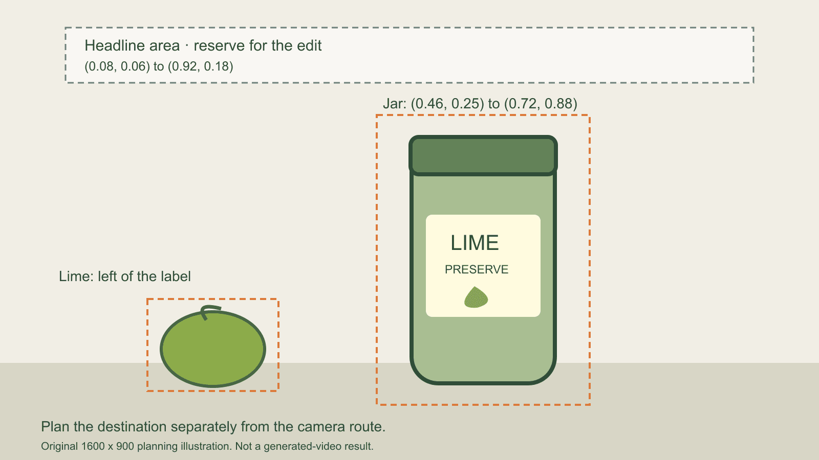 Original final-frame plan with a jar on the right, lime on the left and reserved headline area, with normalized box coordinates.